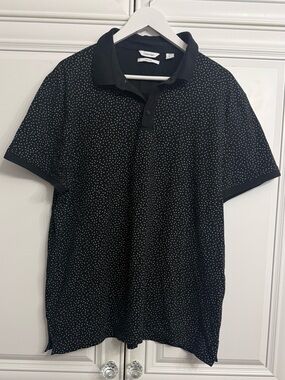 Calvin Klein Men's Size XL Black Liquid Touch Polo with White Micro Dot Print